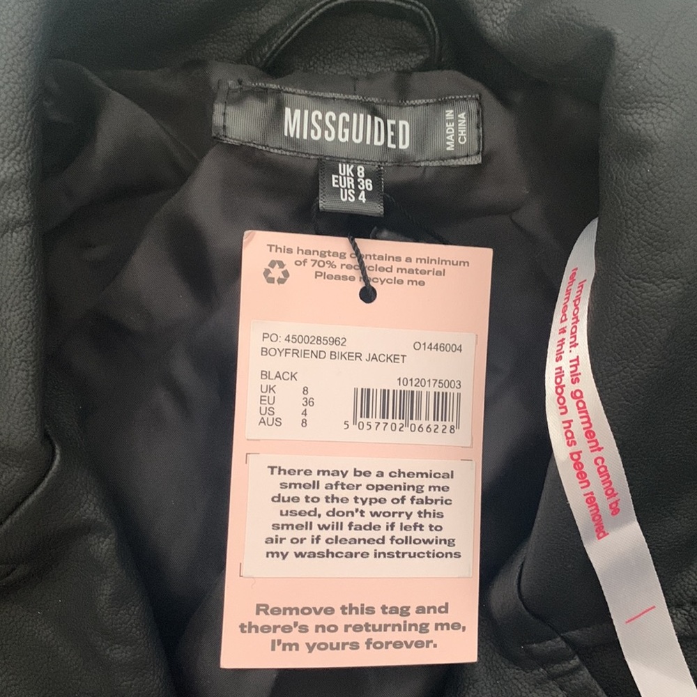 Missguided Boyfriend Biker Faux Leather Jacket Black - Picture 2 of 6